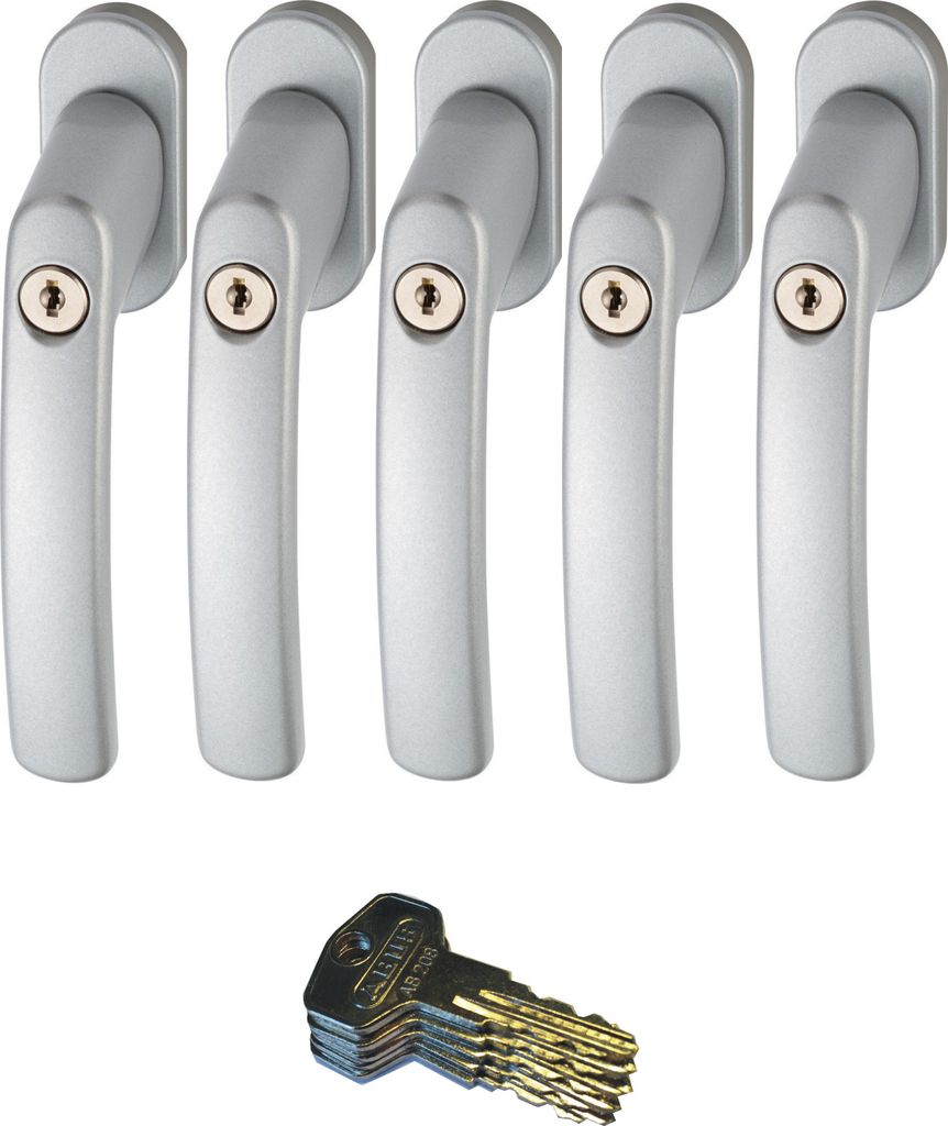 ABUS 442582 FG200 S SB abschließbarer Fenstergriff, silber im Set 5 Stück