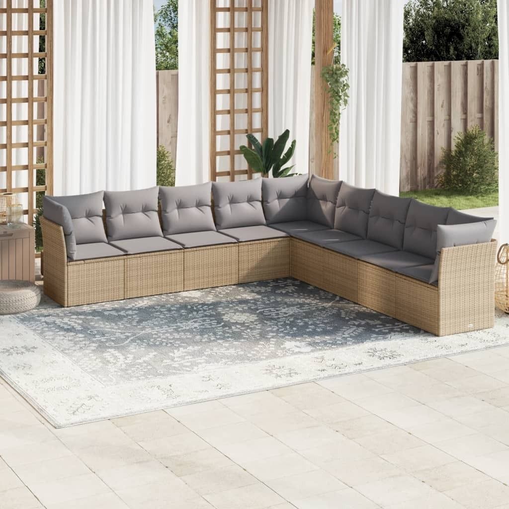 Design 9-tlg. Garten-Sofagarnitur mit Kissen Beige Poly Rattan, Gartenmöbel-Sets 2024
