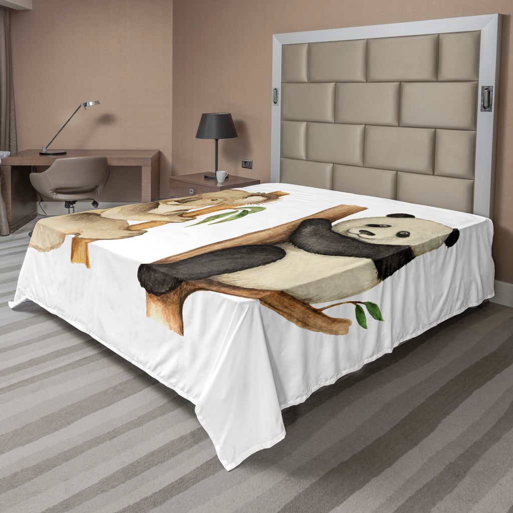 ABAKUHAUS Panda Bettlaken, Koala Und Panda, Die Auf Baum Wildes Leben Tropen Lebensraum Druck, weiches bequemes oberes Bettlaken für ein dekorativ...