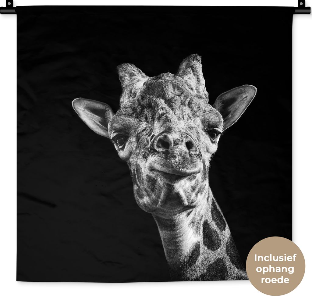 MuchoWow Wandteppich Wandbehang Giraffe vor schwarzem Hintergrund in schwarz und weiß 60x60 cm Tapisserie Dekoration Wandtuch - Dekorationen - W...