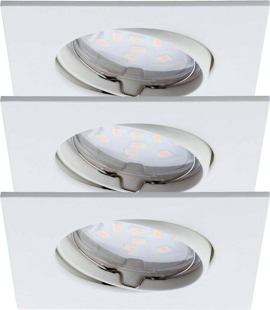 Paulmann Premium Einbauleuchten Set Coin klar eckig schwenkbar LED 3x6,8W 2700K 230V 51mm Weiß matt/Alu Zink
