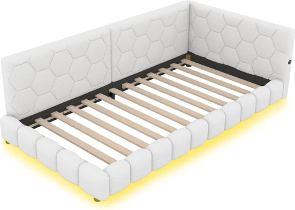 Lit banquette blanc avec chargeur USB pour optimiser les petits espaces