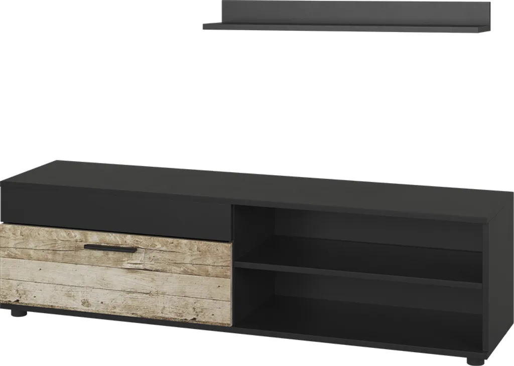 Lowboard et étagère Vicco Berno Noir Chêne sable Model 55457 avec rabat