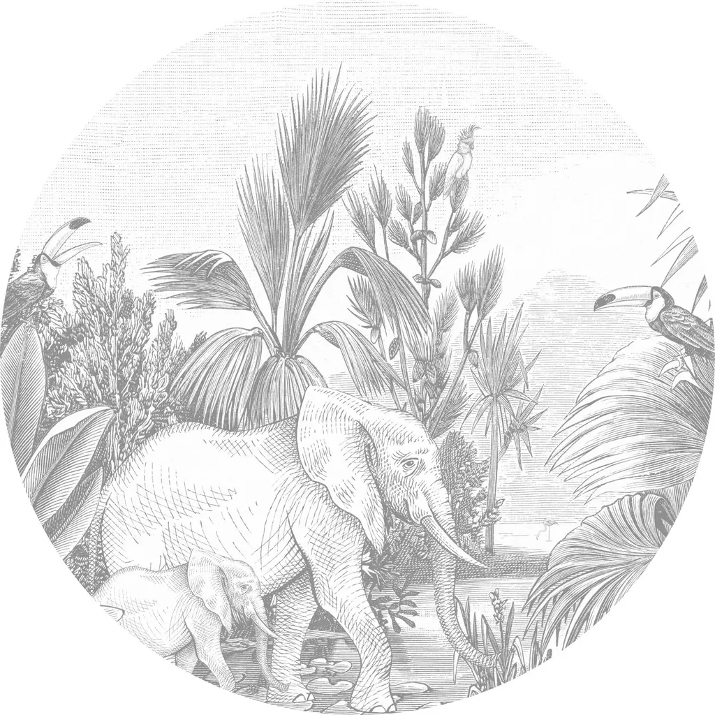 ESTAhome Fotomurale Tondo Giungla Grigio Ø 70cm - Carta Adesiva Premium