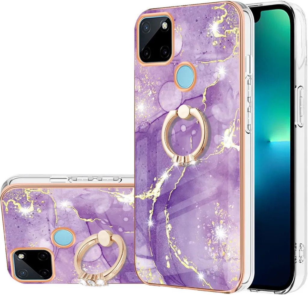 Custodia Marble per Realme C21Y, custodia protettiva in silicone TPU con supporto ad anello colorato