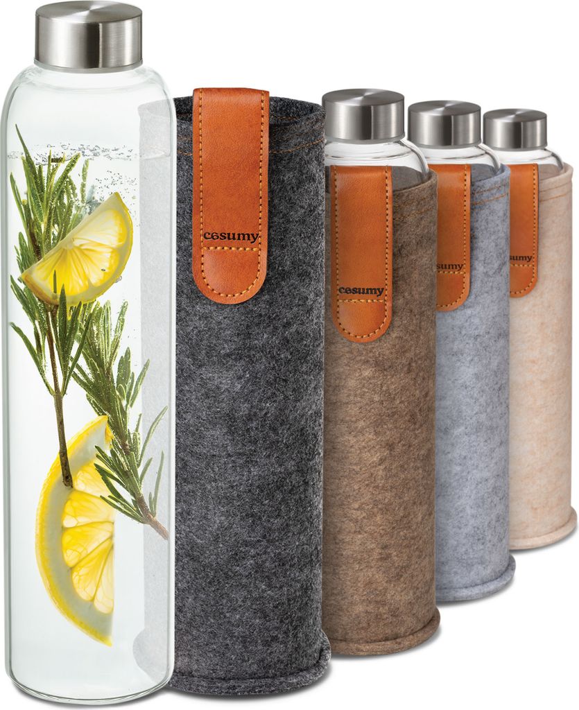 Cosumy Trinkflasche aus Glas mit Filzbeutel 750ml - Produktbild 