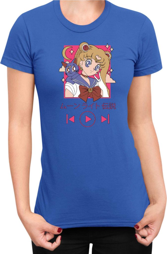 Damen T-Shirt Japan Manga Anime Comics Animation Sailor Anime Manga Moon 14, Lady XL / Blau