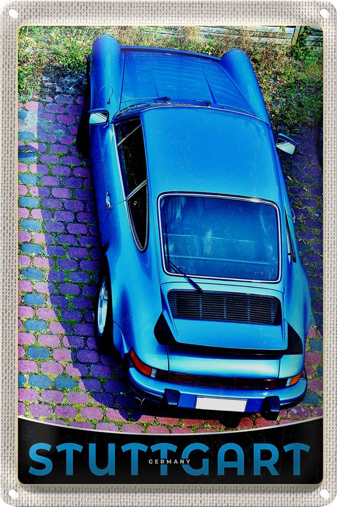 Blechschild Reise 40x30cm Stuttgart Deutschland Fahrzeug blau