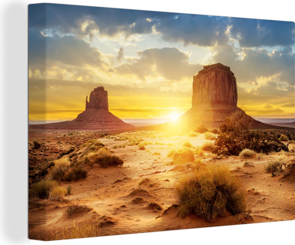 OneMillionCanvasses - Leinwandbilder - 140x90 cm, Sonnenuntergang - Felsen - Landschaft - Horizont, Wandbilder Kunstdruck Wanddekoration - Foto a...