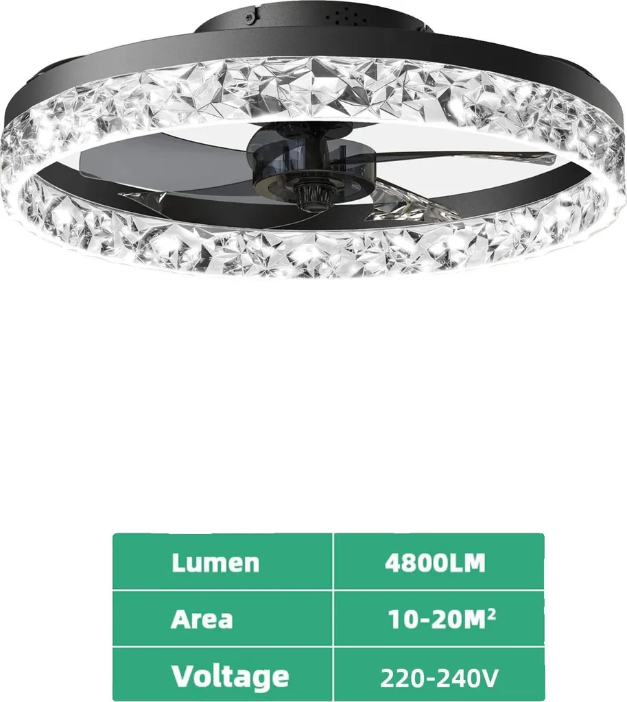 Lampada Ventilatore Smart Nera - Fresco Silenzioso per la tua Camera
