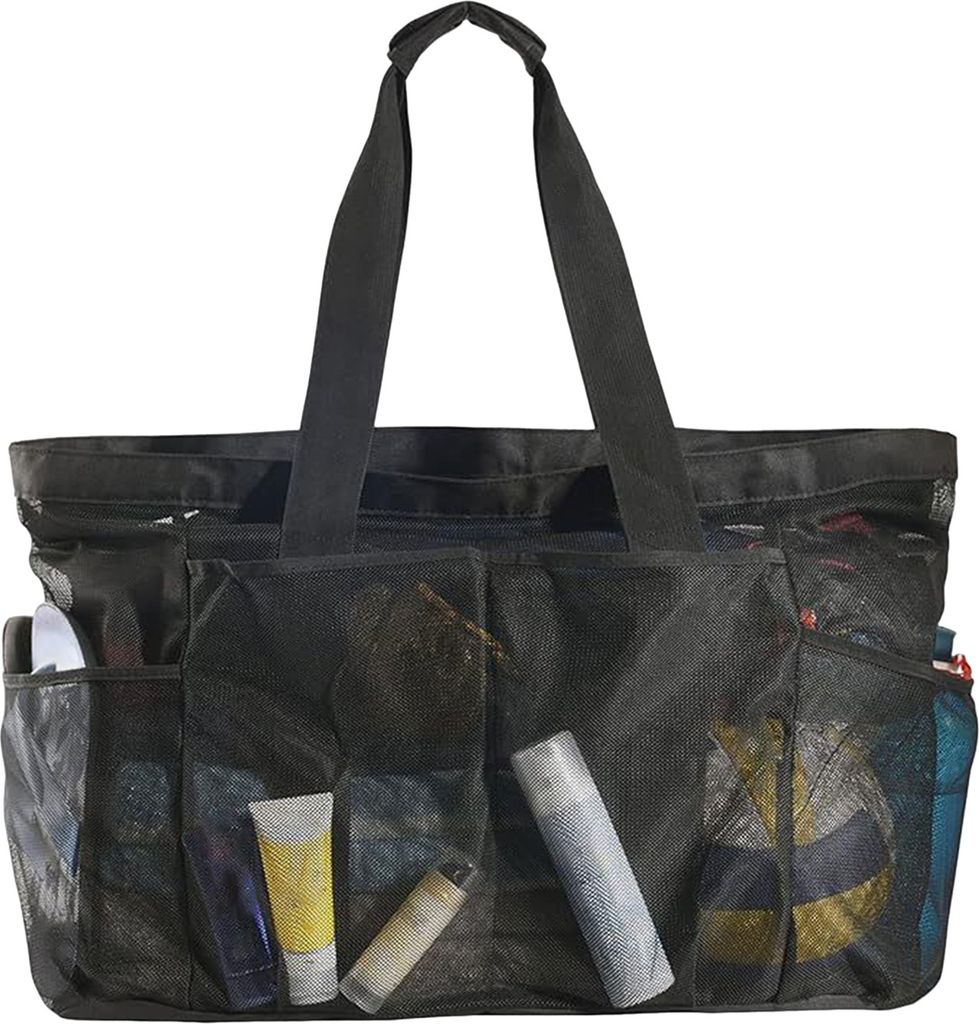 Strandtasche mit mehreren Taschen, hohles Netzgewebe, sanddicht, großes Fassungsvermögen, reißfester Reißverschluss, große Tragkraft, Sandalen...