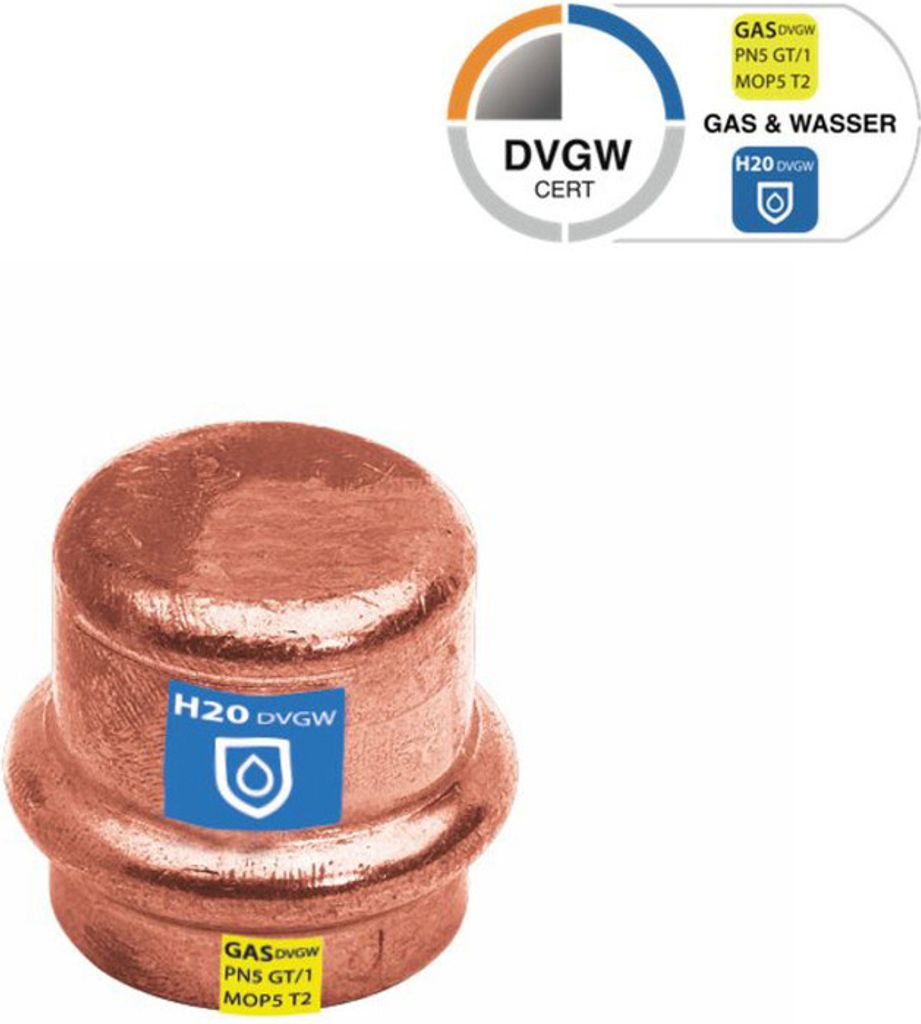 Sanpro Pressfitting Kupfer Stopfen - Endkappe - Kappe, Größe V 35 (Kupfer Gas)