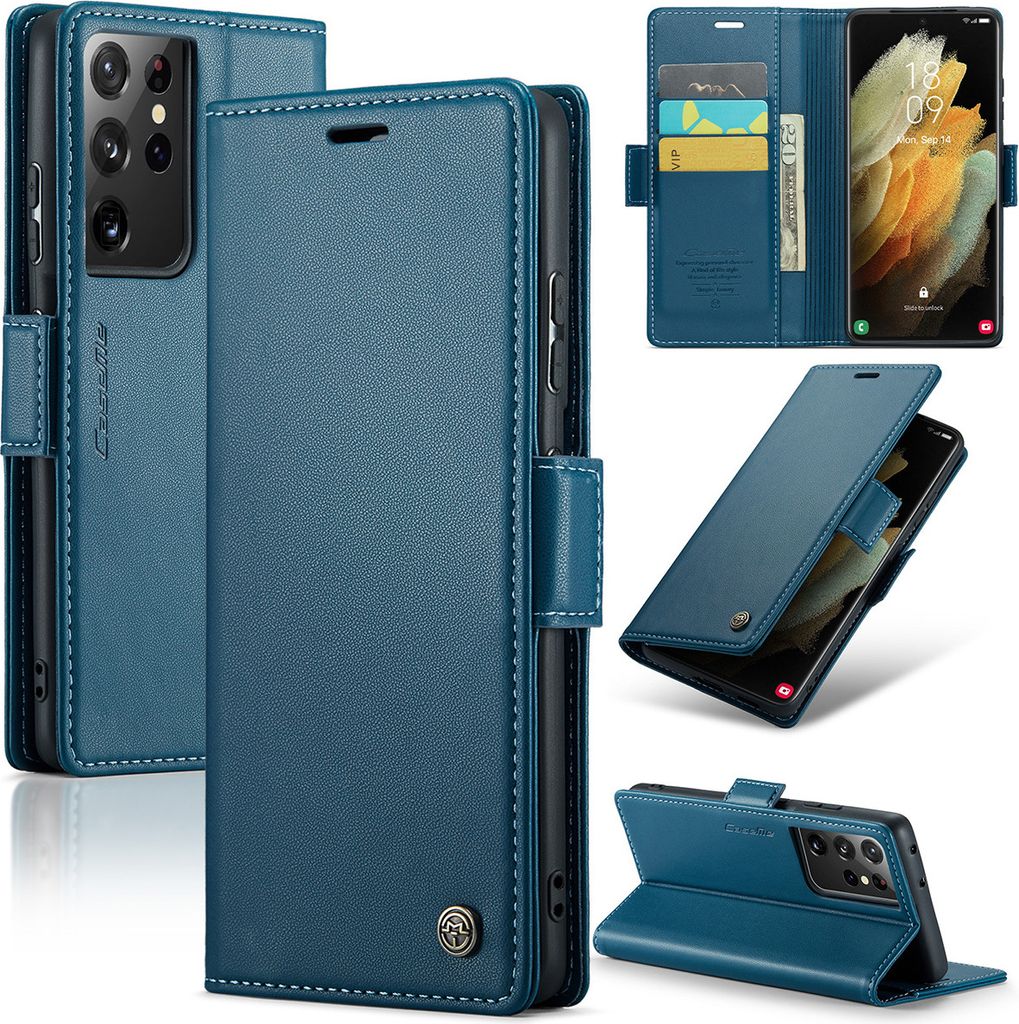 Galaxy S21 Ultra 5G Hülle, Leder Brieftasche Kartenfach Schutzhülle mit Standfunktion für Samsung Galaxy S21 Ultra 5G Blau