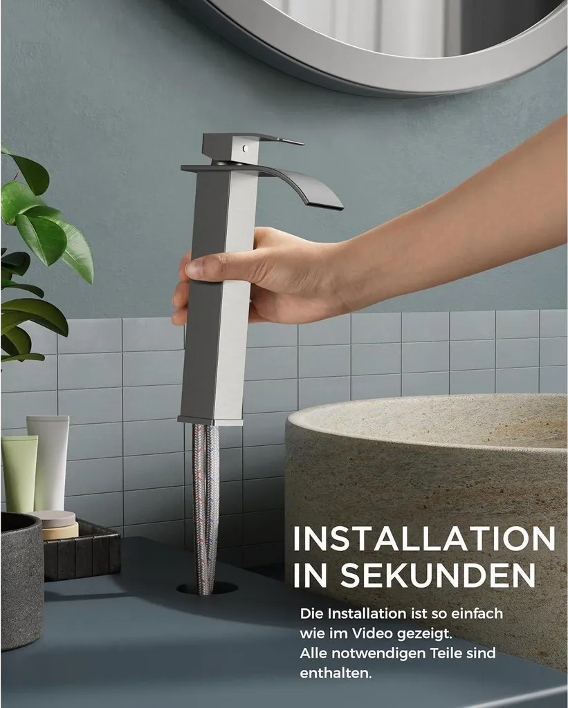 BRAVEBAR Rubinetto Bagno A Cascata In Nichel Spazzolato - 4 Pollici 2/3 Fori Con Scarico Pop-Up