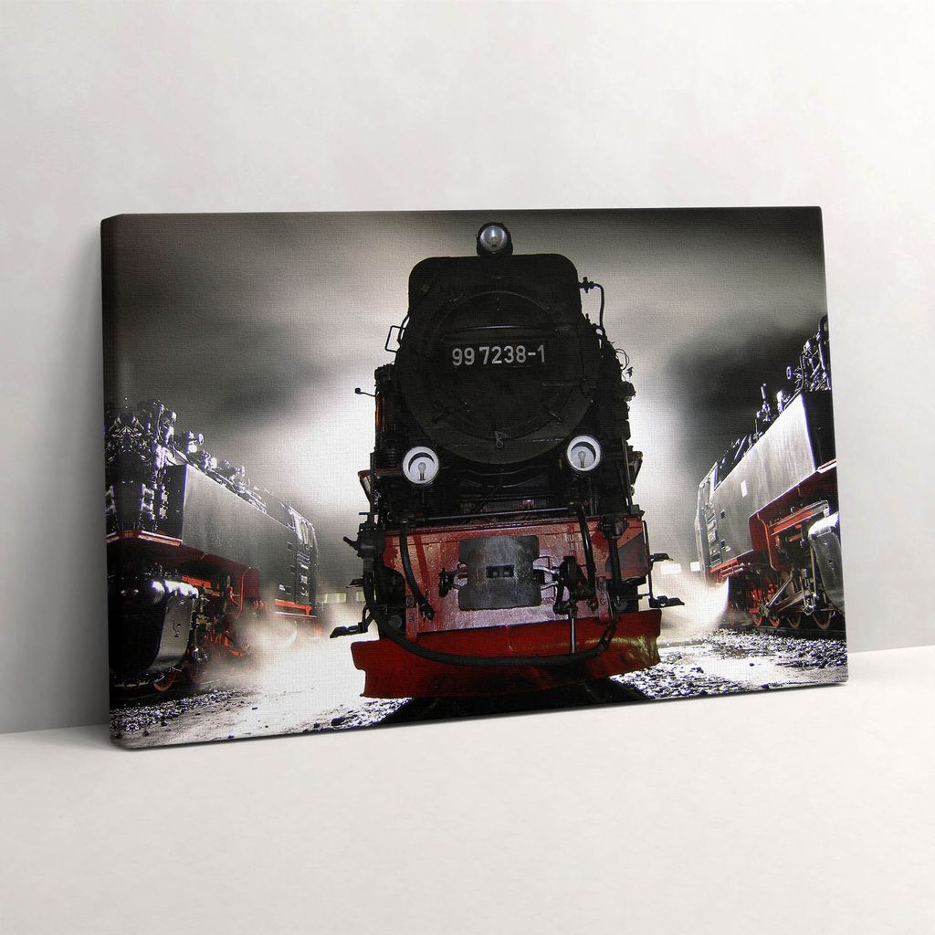 Lokomotiven bei Nacht – Leinwandbild Wandbild – 60x40 cm – Leinwandbilder – Wandbilder – Schlafzimmer – Flur