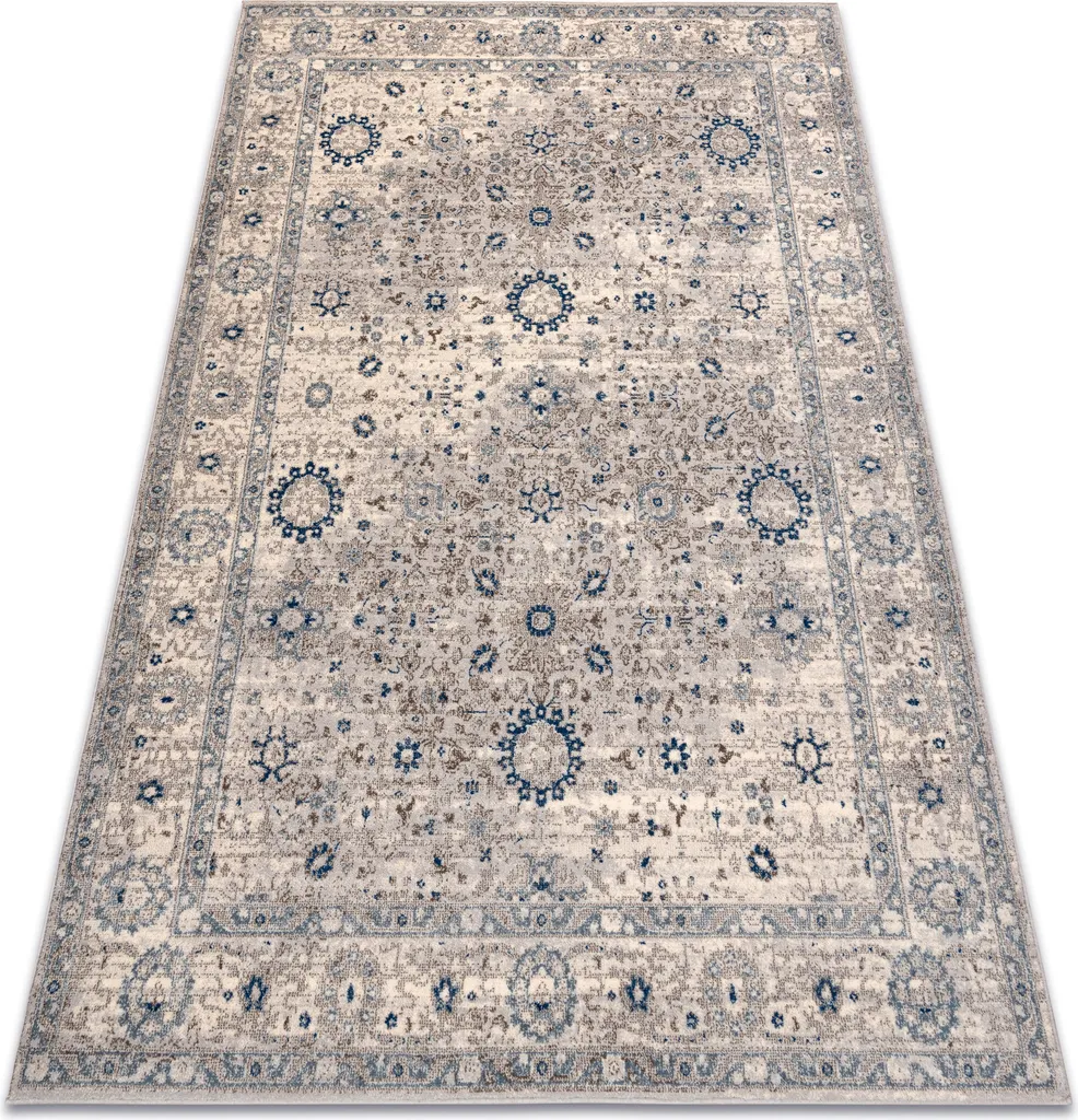 Tapis Laine Ornemental Beige Bleu 80x150 cm - Qualité Supérieure Nain