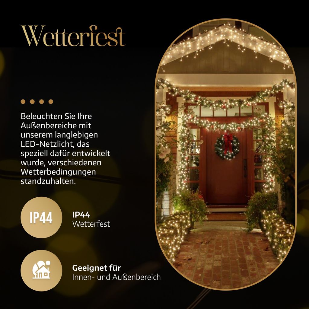 Meisterhome® LED Lichternetz 240 LEDs Warmweiß 3x3m für Produktbild 4