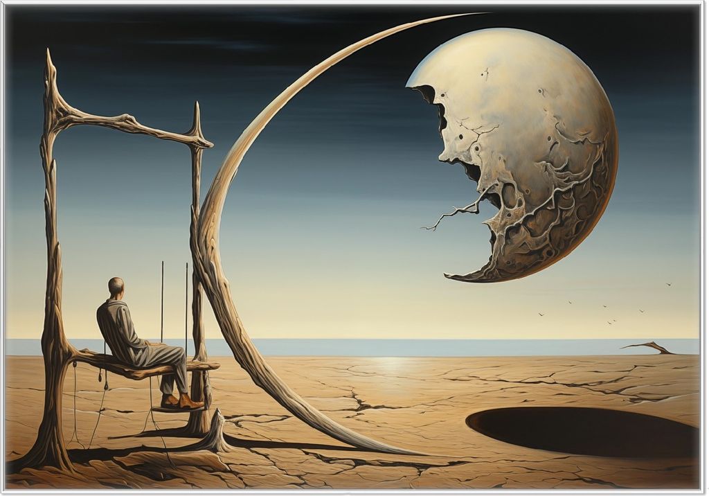Wallario Wandbild Mondschaukel in der Wüste, Größe: 70,30 x 100,30 cm, Poster mit weißem Kunststoffrahmen