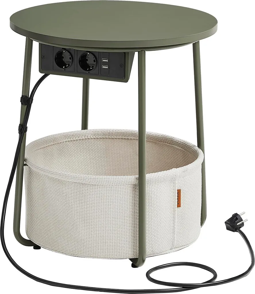 Petite table de nuit bicolore équipée d'une multiprise et ports USB