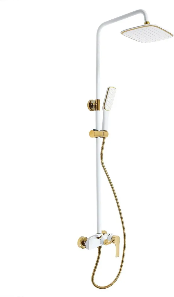 Ensemble de douche blanc et or avec colonne de douche pluie et douchette