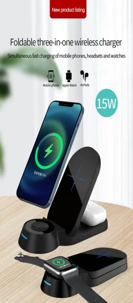 Stazione Ricarica H22 3-in-1 Nero | Turbo Wireless 15W per Ufficio
