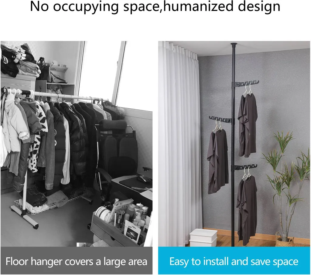 Dressing vertical sans perçage pour chambre et studio réglable en blanc