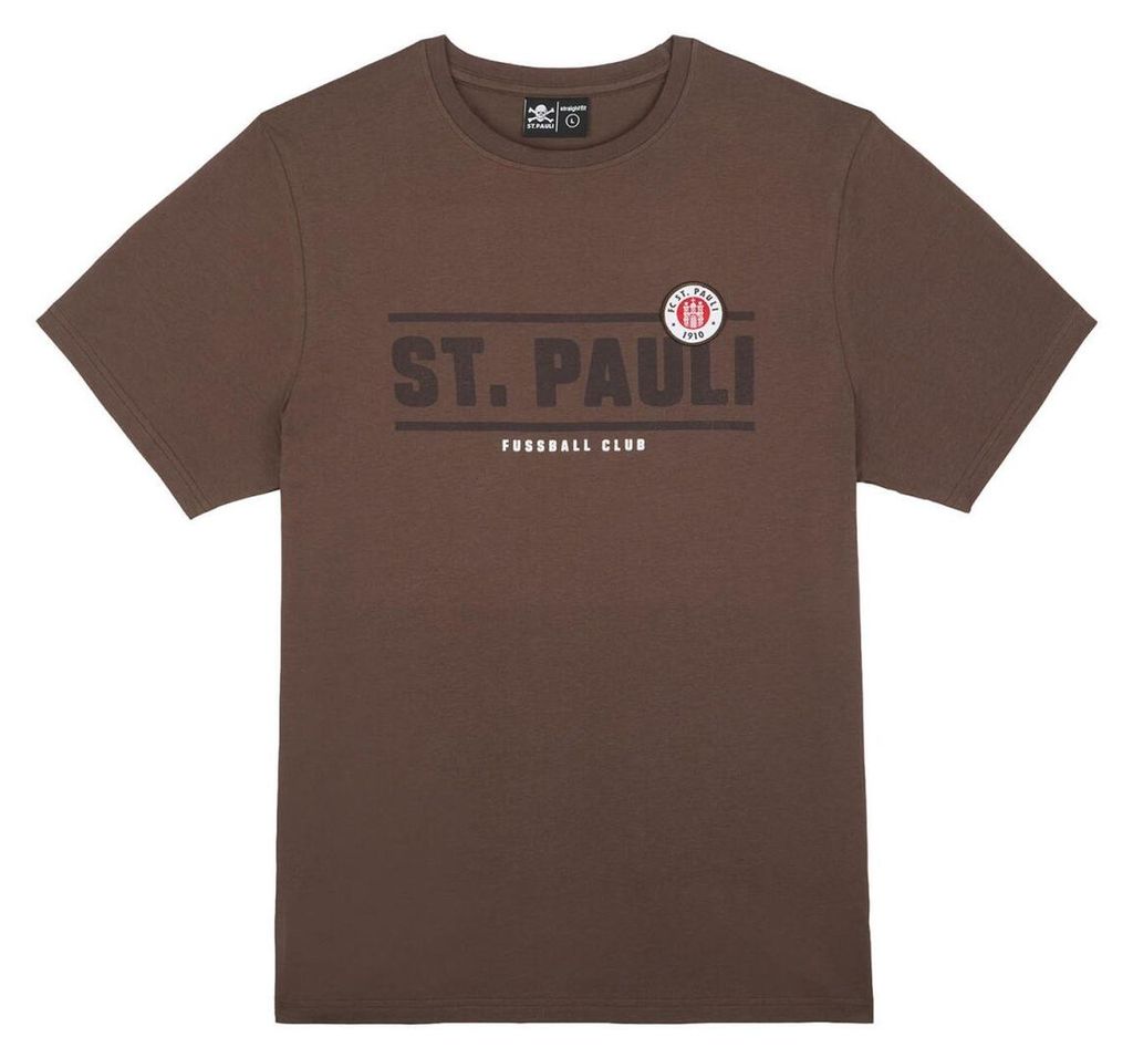FC St. Pauli T-Shirt classic Logo, Offizieller Fanartikel, Braunes Shirt mit ST. PAULI Schriftzug und Logo, 100% Baumwolle