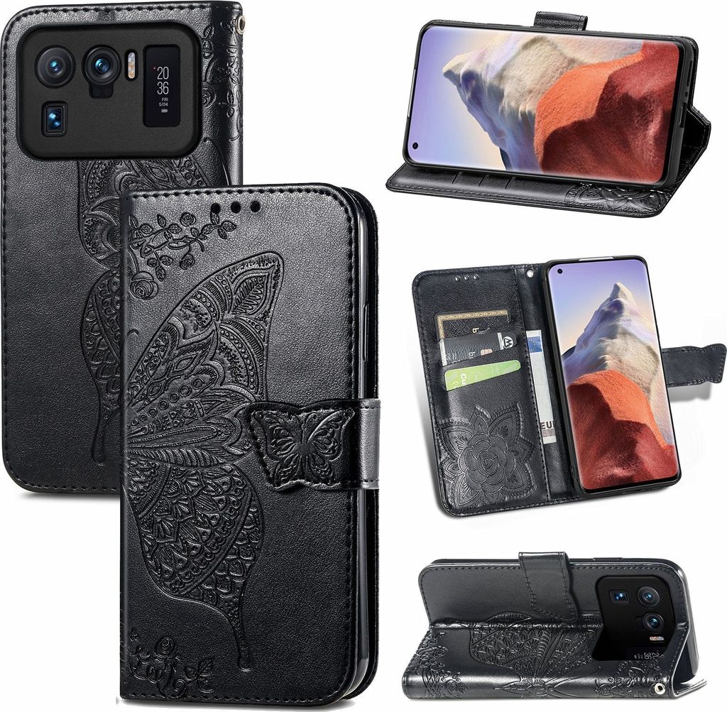Mobigear Butterfly Xiaomi Mi 11 Ultra Hülle Klapphülle Geldbörse - Schwarz