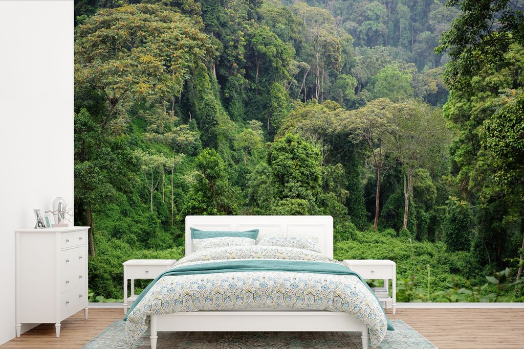 MuchoWow Fototapete für Wohnzimmer oder Schlafzimmer Wandtapete Vinyl Motivtapete Der grüne Dschungel des Nyungwe Forest National Park in Ruand...