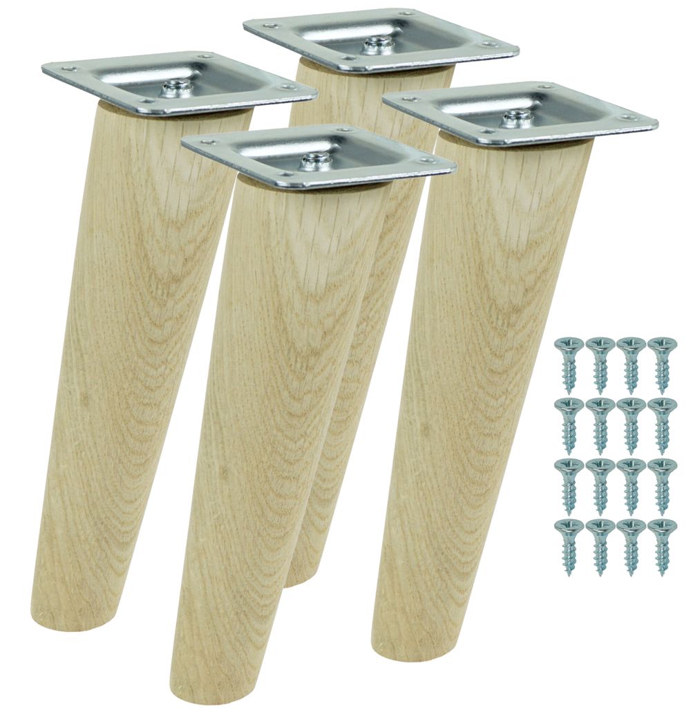Möbelbeine aus massiver, unbehandelter Eiche, schräge Form, Produktbild 