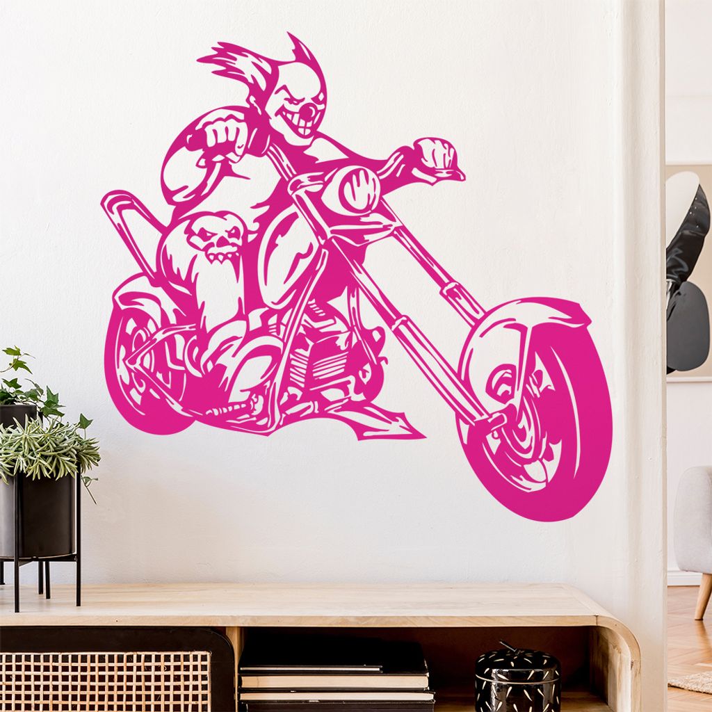 Clown Biker Wandtattoo in 6 Größen - Wandaufkleber Wall Sticker - Dekoration, Küche, Wohnzimmer, Schlafzimmer, Badezimmer