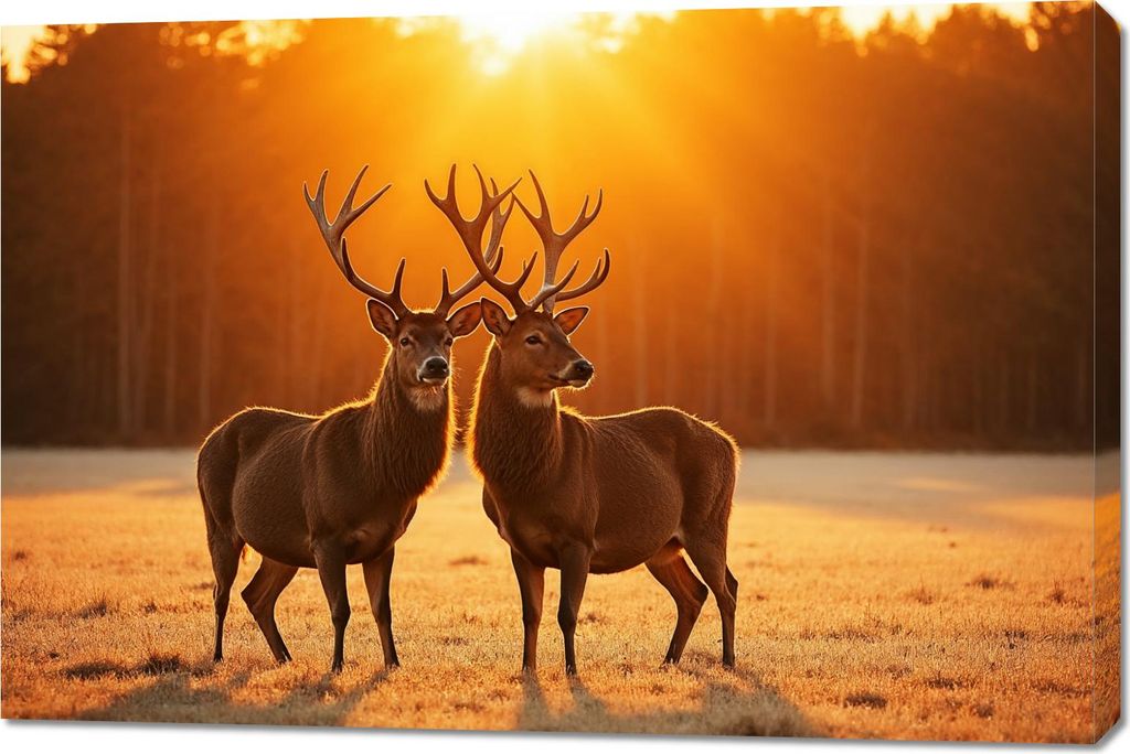 Bild 120x80cm auf Leinwand für Wohnzimmer Schlafzimmer Panorama Rehe
