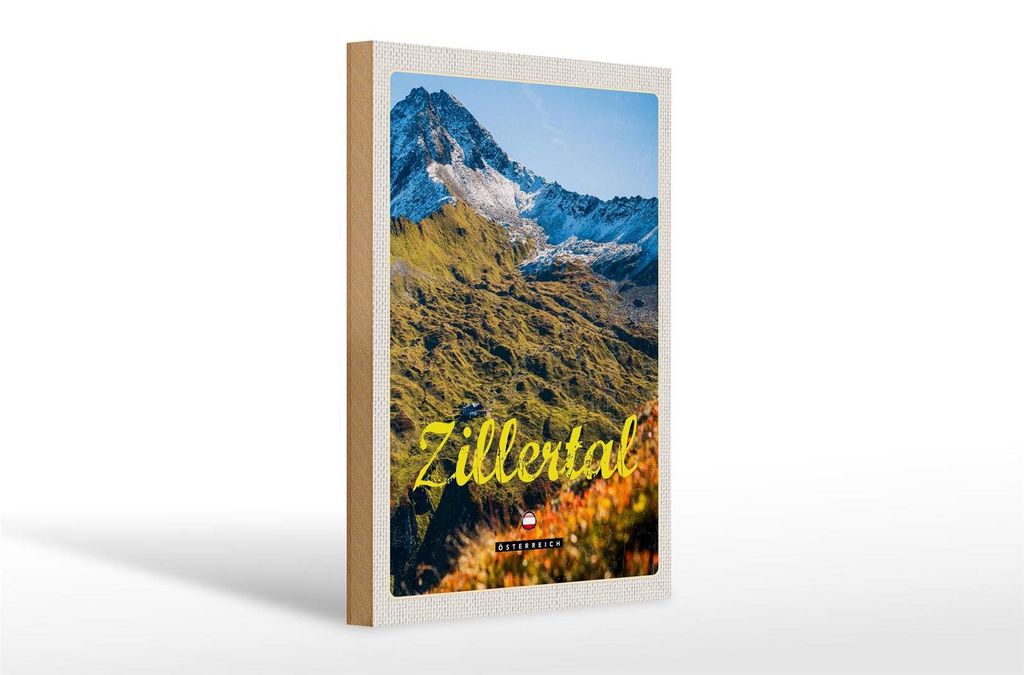 Holzschild Reise 20x30cm Zillertal Österreich Natur Berg Wald