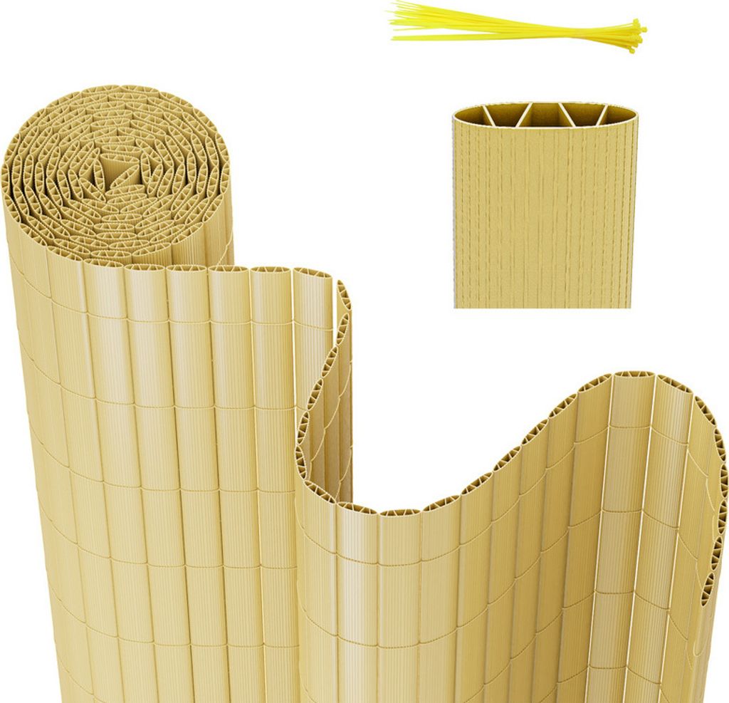 TolleTour Sichtschutzmatte PVC Sichtschutzzaun Bambus Windschutz fur Garten Balkon und Terrasse 90x300cm Stabile W-Form