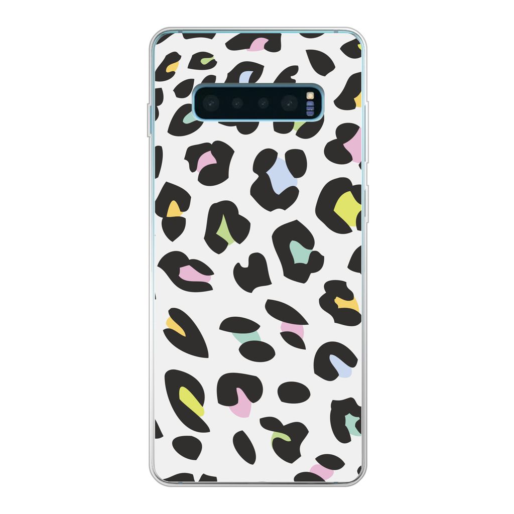 MuchoWow Handyhülle Schutzhülle Hülle für Samsung Galaxy S10 Plus Pantherdruck - Farben - Schwarz Silikon Softcase Handy Hülle - Schutzhülle