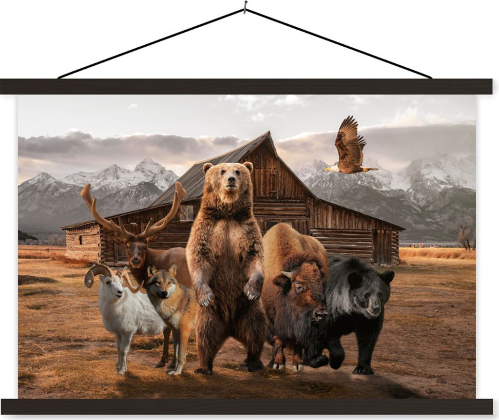 MuchoWow Textilposter Bär - Big Five - Tiere 90x60 cm mit schwarzem Rahmen - Aufhängungssatz