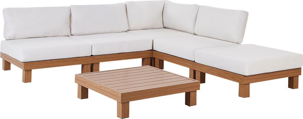 BELIANI Lounge Set Hellbraun Aluminium 6-teilig für 5 Personen mit Kissen Modul 4er Sofa Ottomane und Couchtisch Outdoor Terrasse Garten Ausstattung