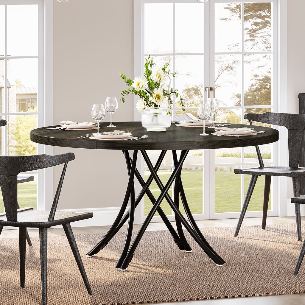 Tribesigns Runder Esstisch für 4, 119 cm runder Küchentisch, moderner Holz-Esszimmertisch mit stabilen Kreuz-Metallbeinen für Küche, Wohnzimmer