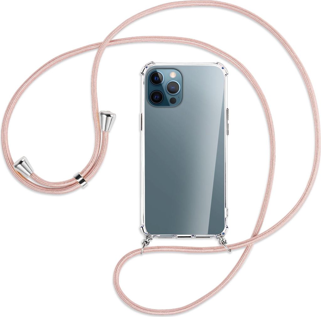 Handykette Backcover-Schutzhülle mit Band (Metall silberfarben) für Apple iPhone 12 Pro Max - roségold