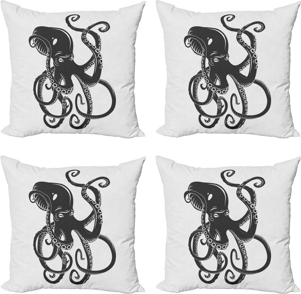 ABAKUHAUS Tintenfisch Kissenbezug Set (4 Stück), Cartoon Octopus in Sea, Moderner Doppelseitiger Digitaldruck, 60 cm x 60 cm, Schwarz