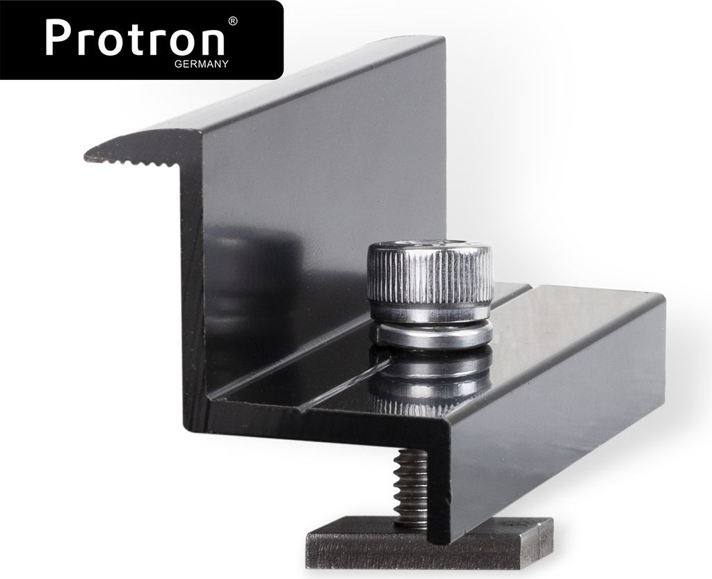 Protron PV Photovoltaik Solarmodul Solarpanel Halterung schwarz – Endklemme und Schrauben für Rahmenhöhe 30mm, 0% MwSt.