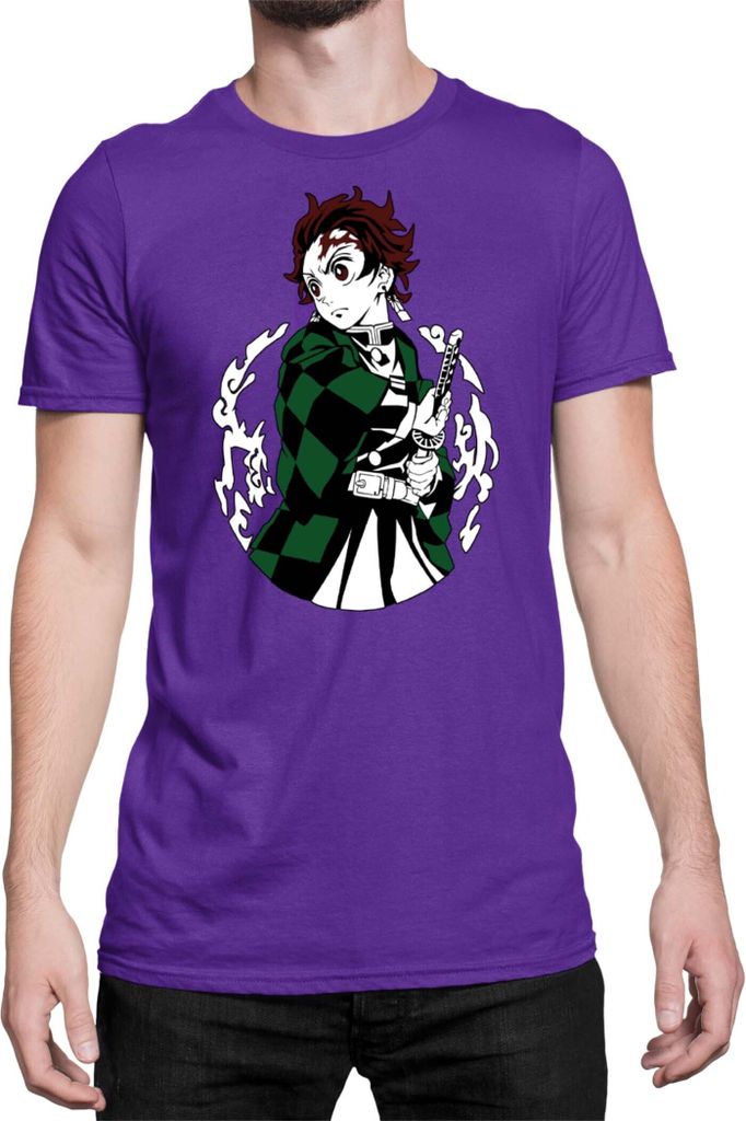 Herren T-Shirt Demon Anime Slayer Kimetsu No Yaiba Tanjiro Kamado 013, Man XL / Lila