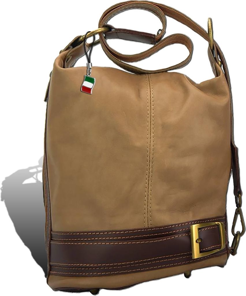 Florence echtes Leder Tasche Damen Rucksack taupe 25x17x23 inklusive Italienanhänger D2OTF104C