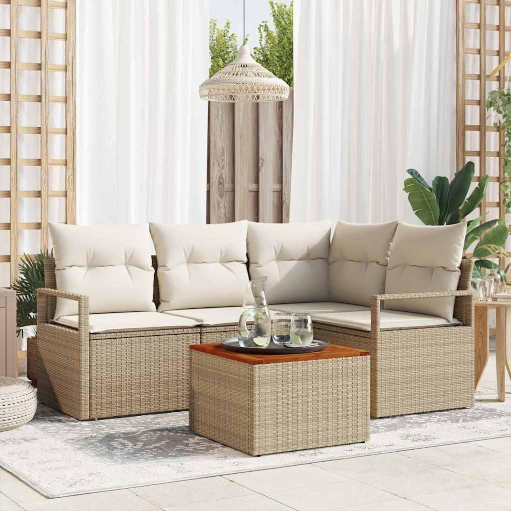 "Rabatt" Gartensofa-set - Balkonmöbel/Terrassenmöbel - mit Speicher - 5 pcs Beige und Creme Poly-Rattan - Lounge-Dining set CC13089