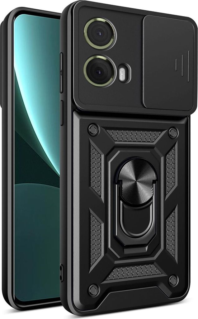 Hülle für Motorola Moto G85 Magnetische Ring Ständer Halter Dia Kameraschutz TPU Bumper Silikon Schutzhülle Schwarz