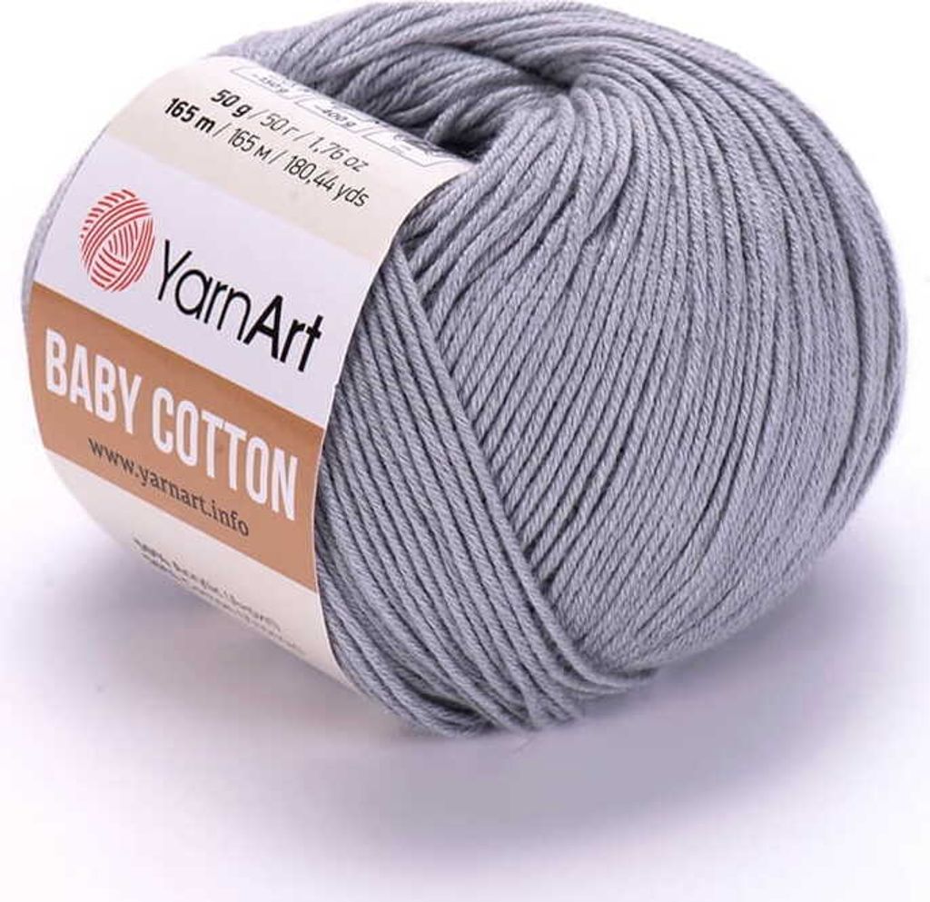 A ball of grey yarn with a label.