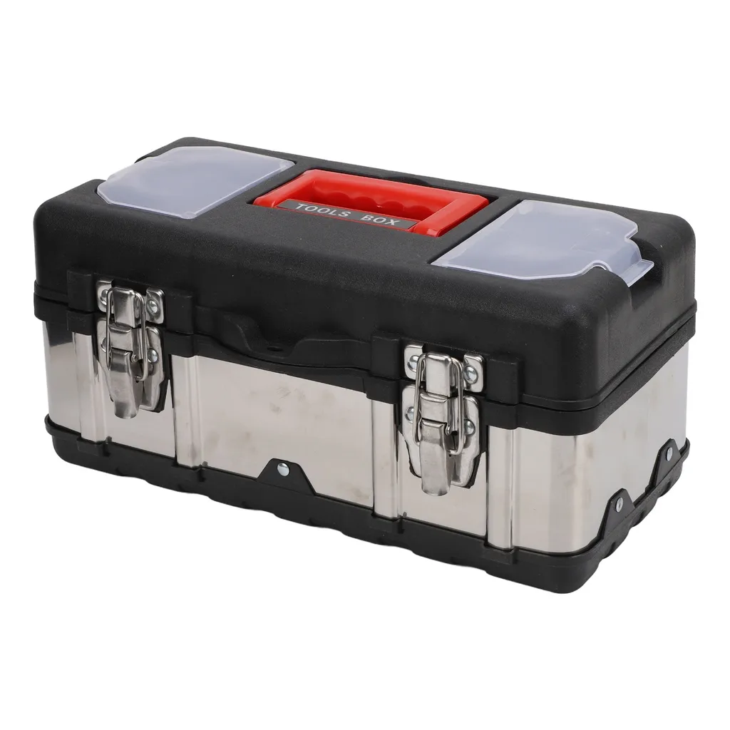 Boîte à outils 14 pouces inox avec plateau amovible et loquet verrouillable