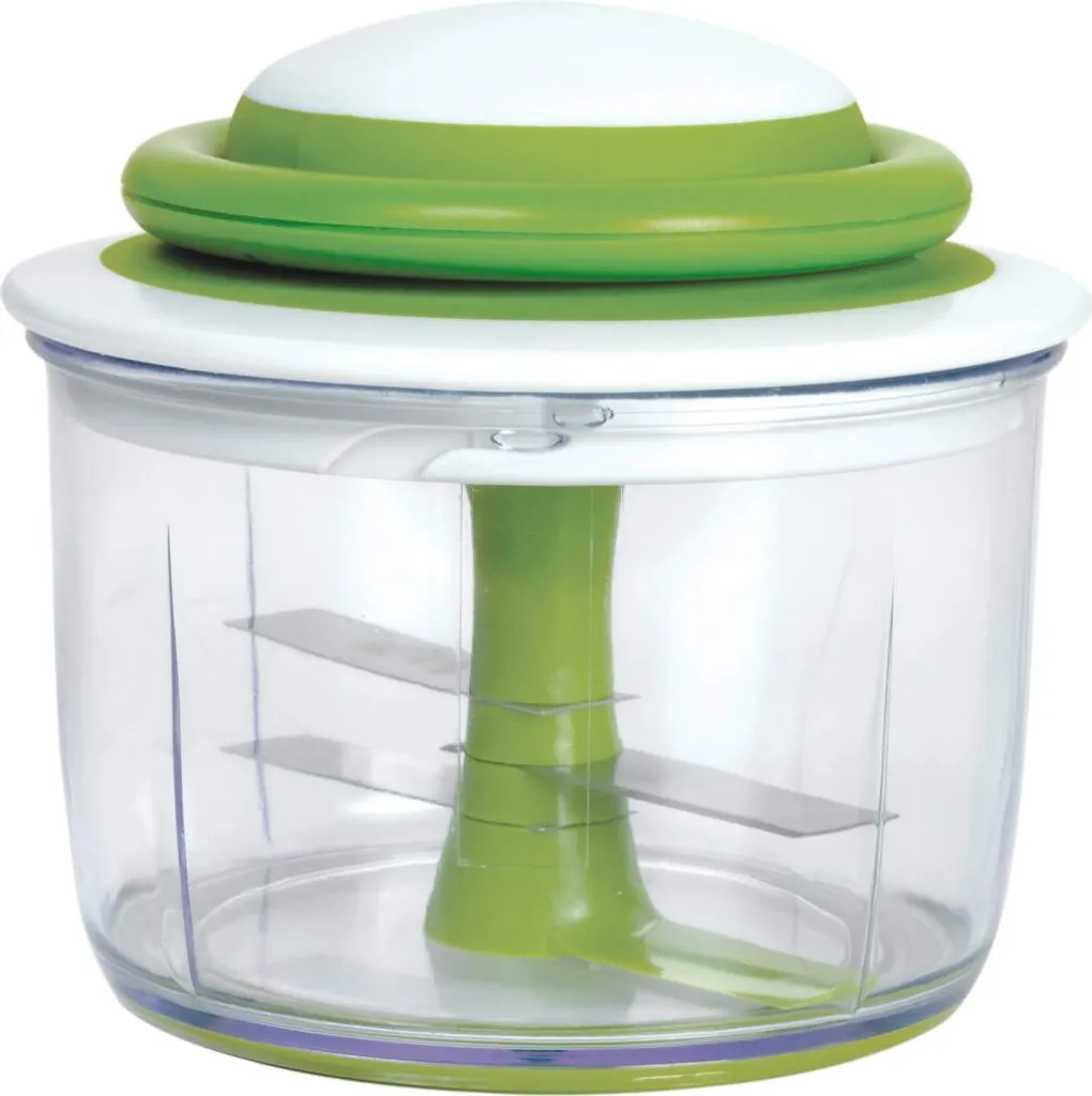 Tritatutto Chef'n VeggiChop, affettafrutta con lame affilate in acciaio inox, tritatutto di alta qualità per varie occasioni, elegante tritatutto universale (colore: verde/bianco)