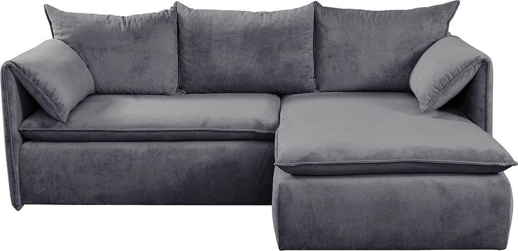Ecksofa mit Schlaffunktion - Ecke rechts - Feincord - Graublau - TEODORA