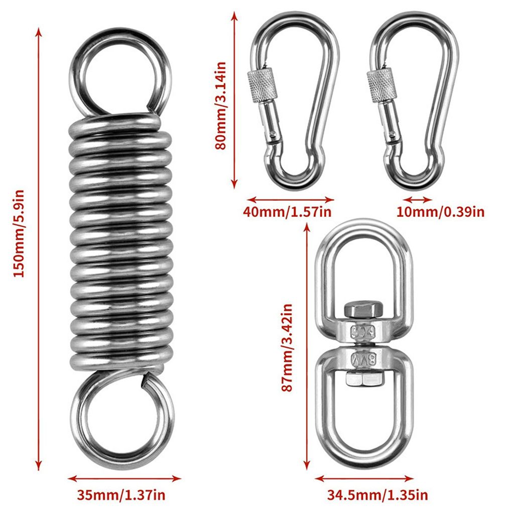 2er-Pack Premium-Hängeset für Hängesessel mit 2 Karabinern und drehbarem Haken, verbesserte Karabinerhaken, strapazierfähig, mit 250 kg Tragkra...